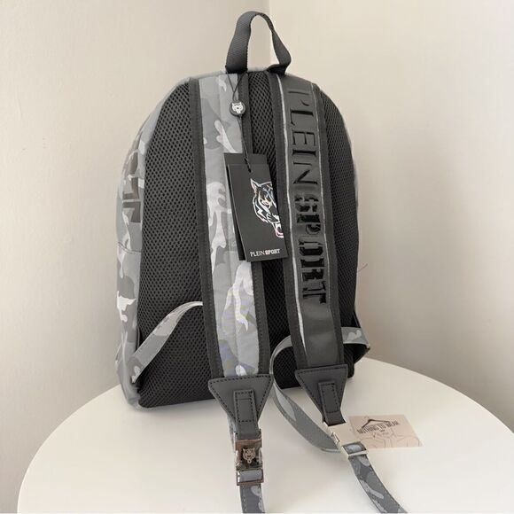 PHILIPP PLEIN SPORT Backpack Camo Grey Logo Camouflage Designer - Picture 4 of 9